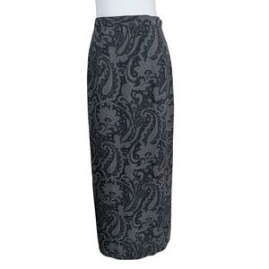 Vintage Harold's Paisley Maxi Skirt Size 8 Pencil Grey Black Slit Classic Career